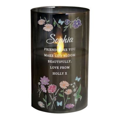 Personalised Wild Flowers Smoke Glass LED Candle