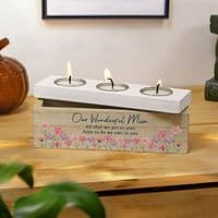 Personalised Wooden Floral Triple Tealight Holder