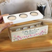 Personalised Wooden Floral Triple Tealight Holder