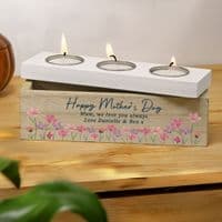 Personalised Wooden Floral Triple Tealight Holder