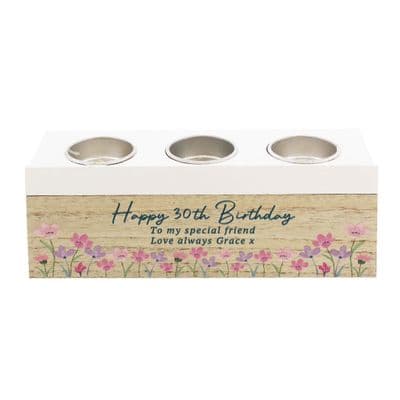 Personalised Wooden Floral Triple Tealight Holder