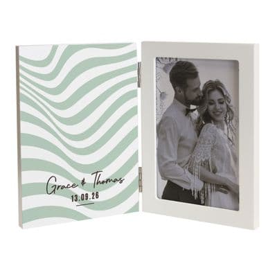 Personalised  Wooden Hinged Green  Wave Photo Frame