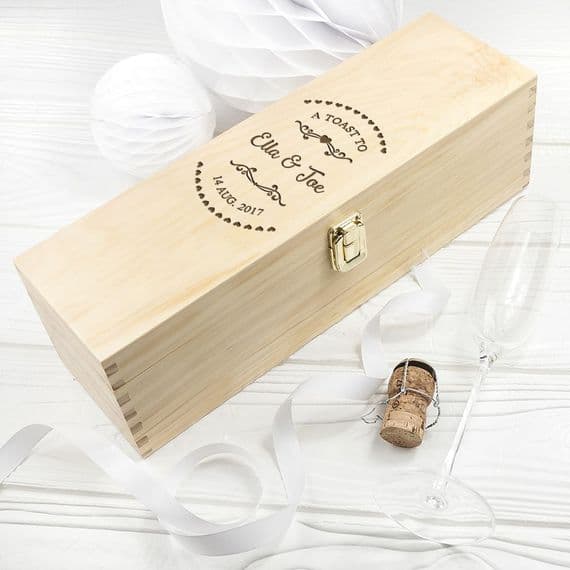 Personalised Wooden Name In Heart Couples Wine Box