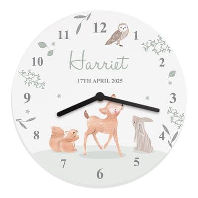 Personalised Woodland Animals Wooden Nursery Clock