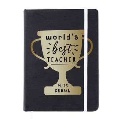 Personalised Worlds Best Teacher Trophy Black Notebook