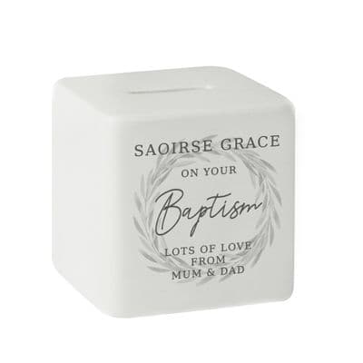 Personalised Wreath Ceramic Square Money Box