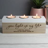 Personalised You Light Up My Life Triple Tea Light Holder
