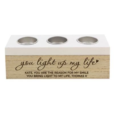 Personalised You Light Up My Life Triple Tea Light Holder