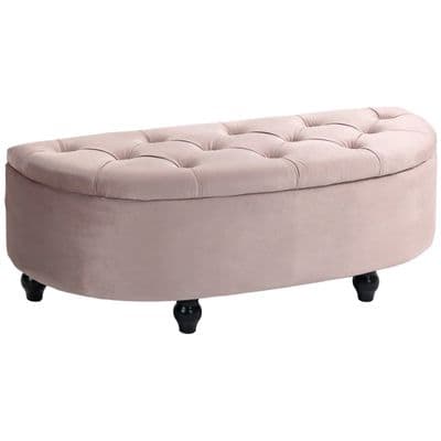 Pink Velvet Style Half Circle Storage Ottoman