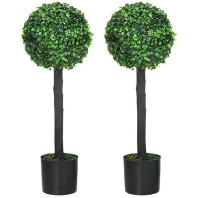 Set Of 2 Artificial Boxwood Trees In Pot