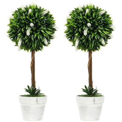 Set Of 2 Artificial White Flower Ball Trees