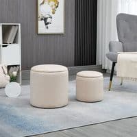 Set Of 2 Cream Ribbed Round Storage Ottomans