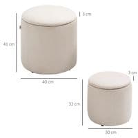 Set Of 2 Cream Ribbed Round Storage Ottomans