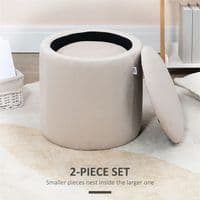 Set Of 2 Cream Ribbed Round Storage Ottomans
