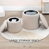Set Of 2 Cream Ribbed Round Storage Ottomans