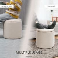Set Of 2 Cream Ribbed Round Storage Ottomans