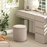 Set Of 2 Cream Ribbed Round Storage Ottomans