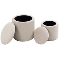 Set Of 2 Cream Ribbed Round Storage Ottomans