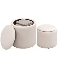 Set Of 2 Cream Ribbed Round Storage Ottomans