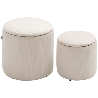 Set Of 2 Cream Ribbed Round Storage Ottomans