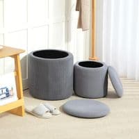 Set Of 2 Grey Ribbed Round Storage Ottomans