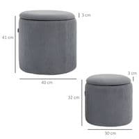Set Of 2 Grey Ribbed Round Storage Ottomans