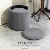 Set Of 2 Grey Ribbed Round Storage Ottomans