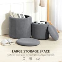 Set Of 2 Grey Ribbed Round Storage Ottomans