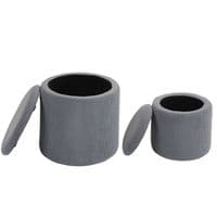 Set Of 2 Grey Ribbed Round Storage Ottomans