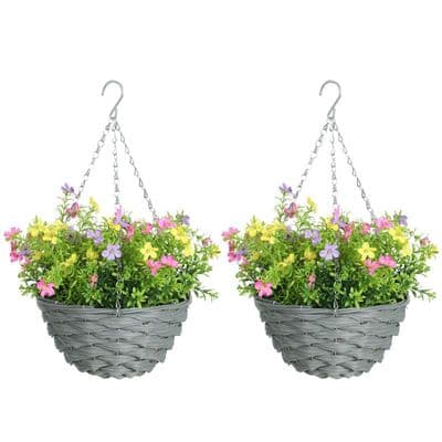 Set Of 2 Hanging Baskets Multi Colour Cosmos Flowers