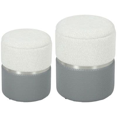 Set Of 2 Round Nesting Ottomans Cream & Grey