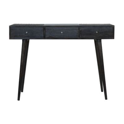 Slim Ash Black 3 Drawer Console Table Solid Wood