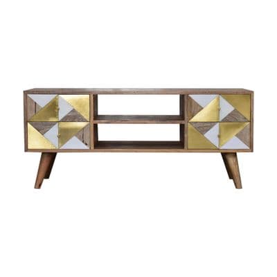 Solid Wood Brass And Faux Marble Ivy Media Unit