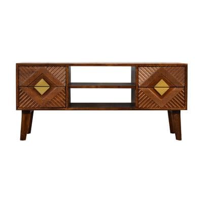 Solid Wood Brass Inlay Patterned Media Unit
