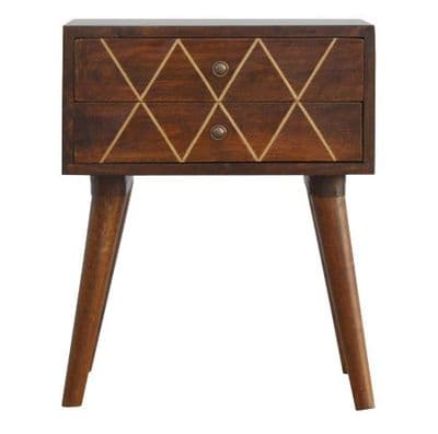 Solid Wood Brass Inlay Side Table