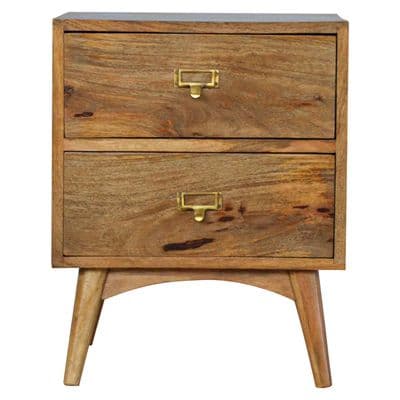 Solid Wood Brass Metal Bedside Table