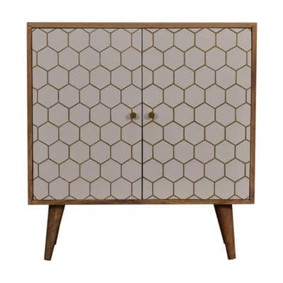 Solid Wood Cassia Cabinet Honeycomb Brass Inlay Fronts