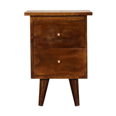 Solid Wood Chestnut 2 Drawer Bedside Table