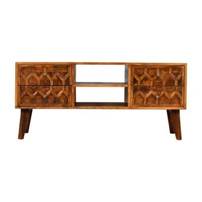 Solid Wood Chestnut Cabinet With Carved Drawers