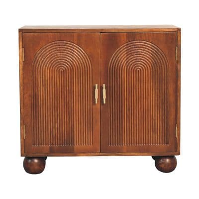 Solid Wood Chestnut Carved Ball Cabinet