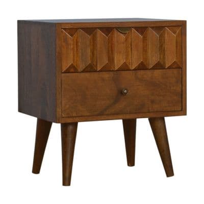 Solid Wood Chestnut Prism Bedside Table