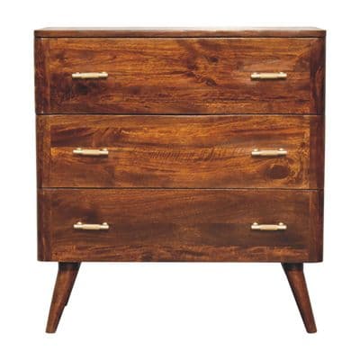 Solid Wood Chestnut T-Bar Chest Of Drawers