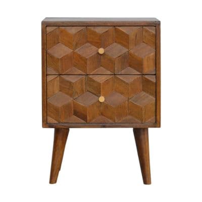 Solid Wood Cube Carved Bedside Table