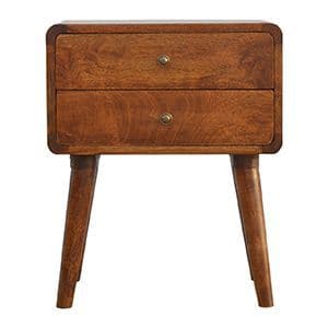 Solid Wood  Curved Chestnut Bedside Table