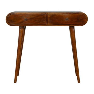 Solid Wood Curved Chestnut Console Table 2 Drawer
