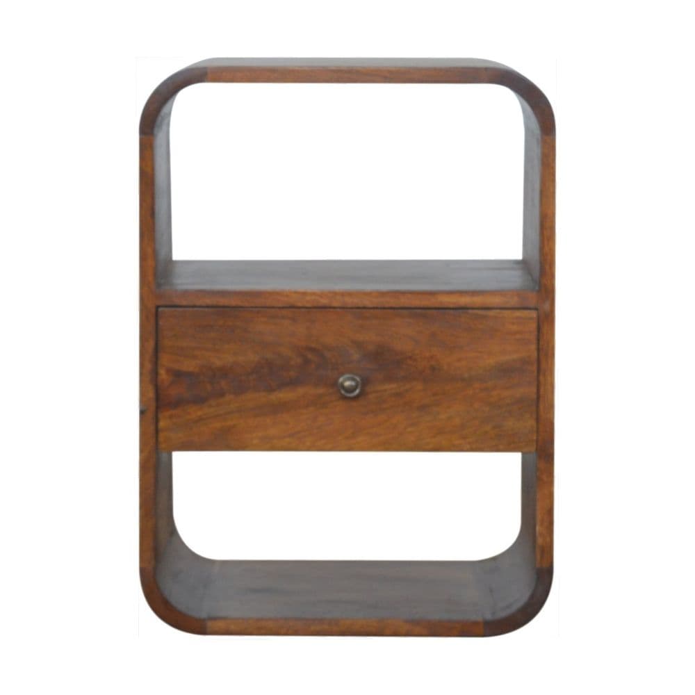 Solid Wood Curved Edge Chestnut Bedside Table