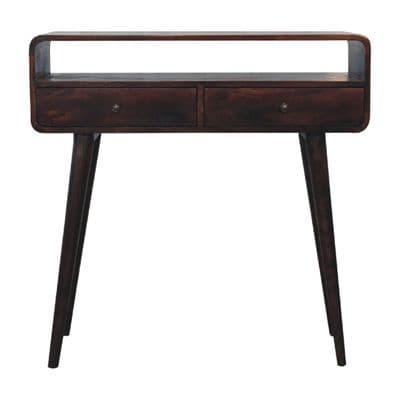 Solid Wood Curved Light Walnut Console Table