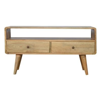 Solid Wood Curved Oak Finish Media Unit