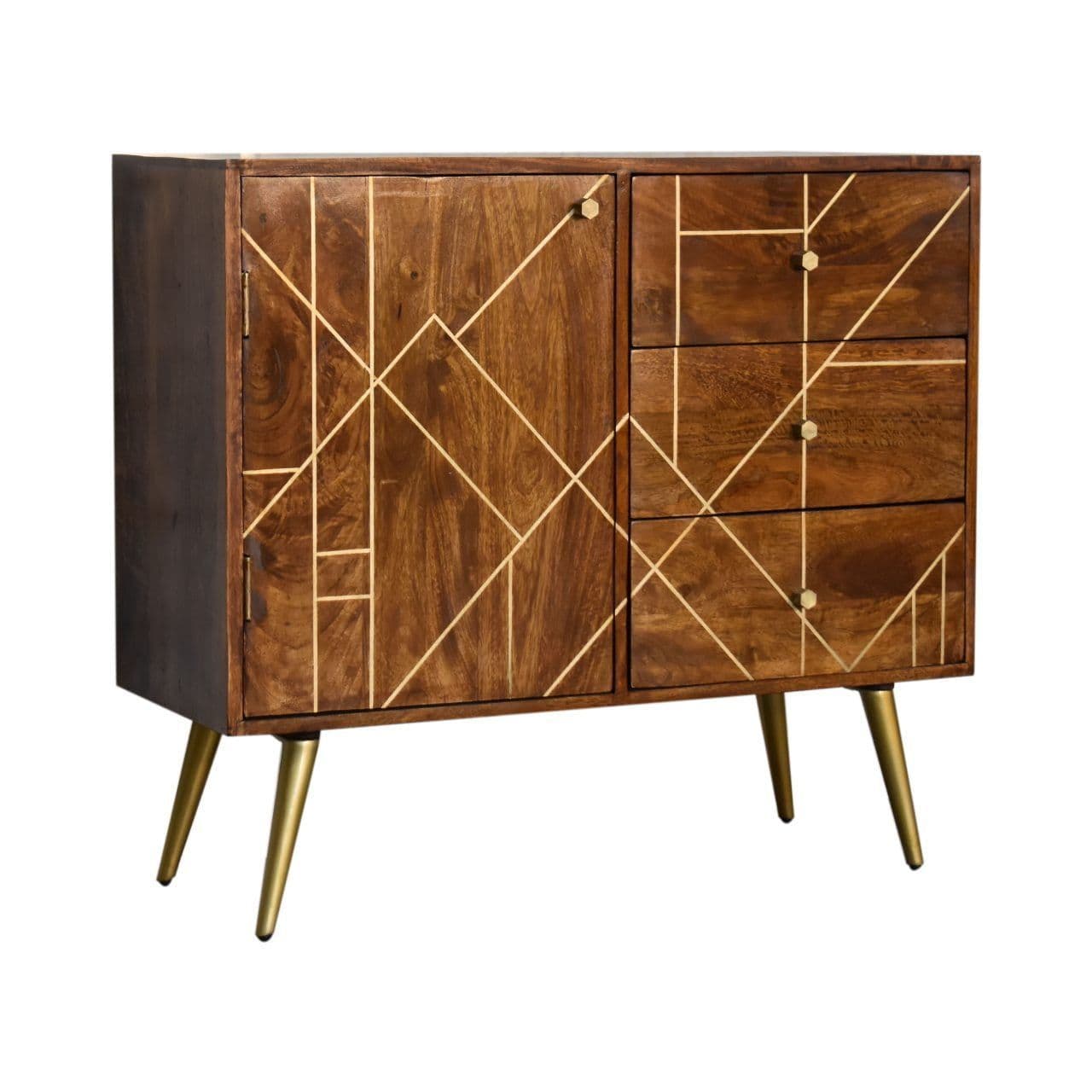 Solid Wood Gold Abstract Sideboard