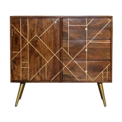 Solid Wood Gold Abstract Sideboard